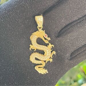 Dragon Pendant 10K Yellow Gold and Cubic Zirconia